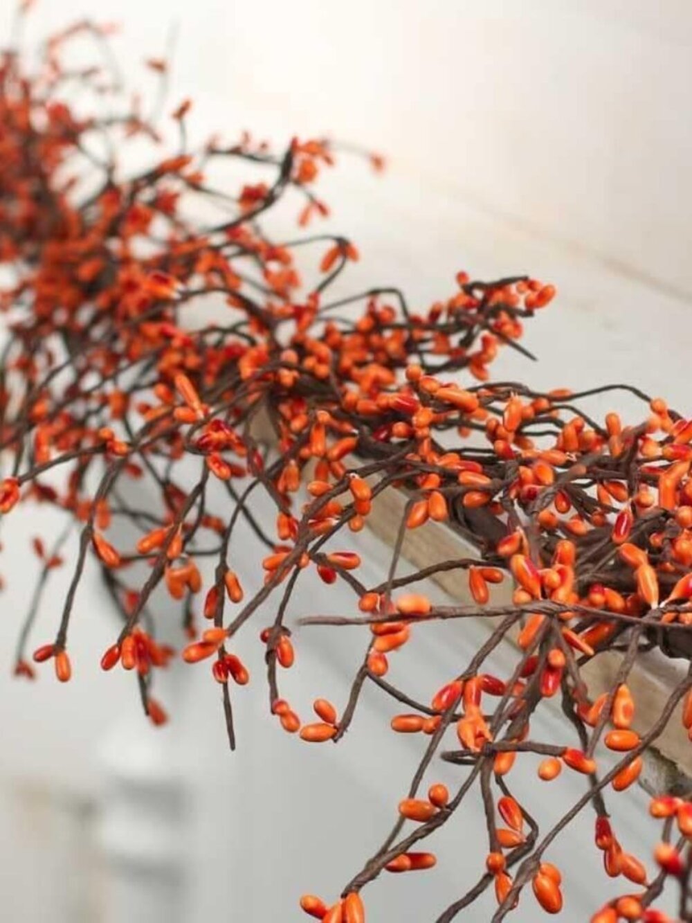 Artificial Fall Berry Garland, 6 Feet, Orange Berries, Decorative Mantle and Tab